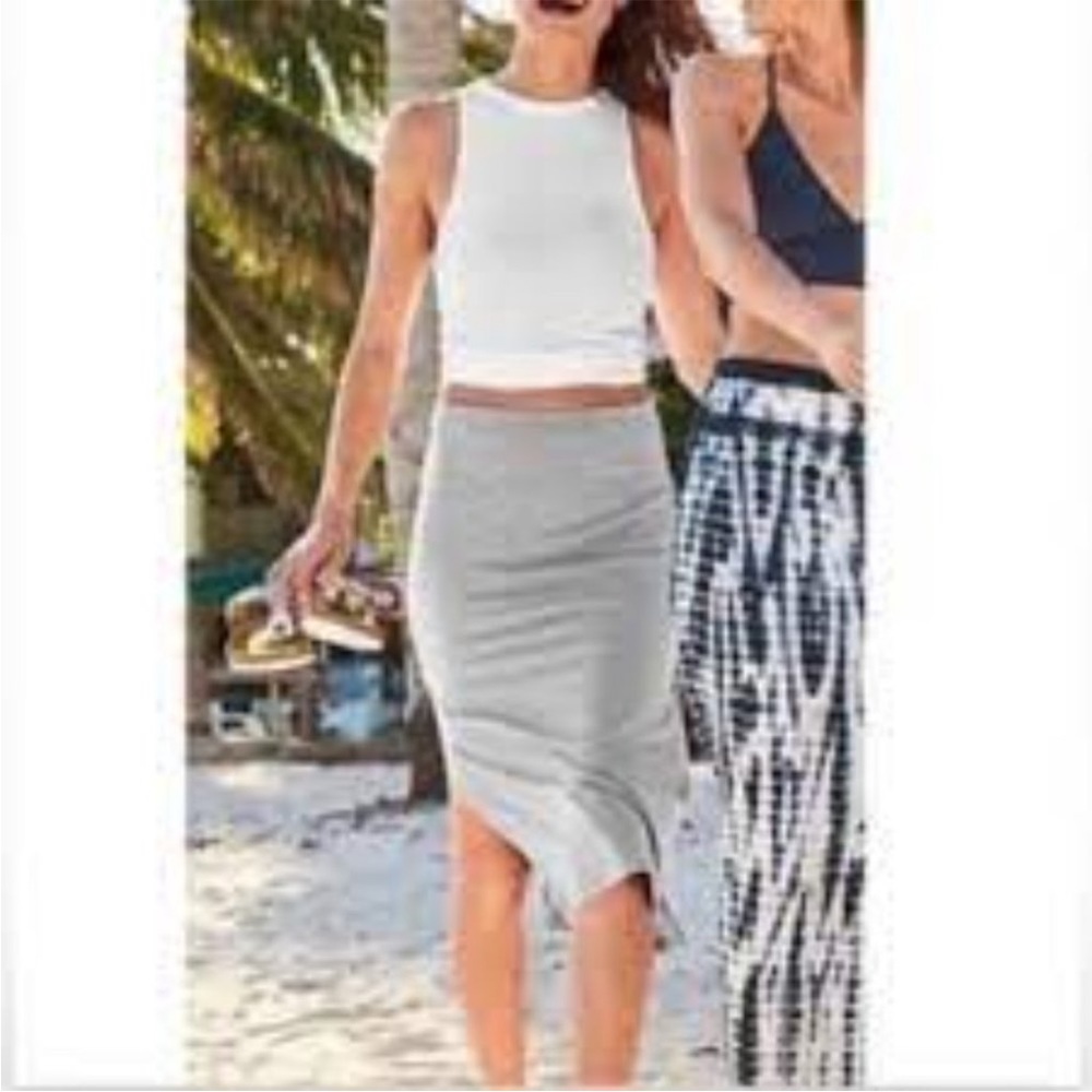 Athleta Oceana Side Slit Midi Skirt Heather Gray Large